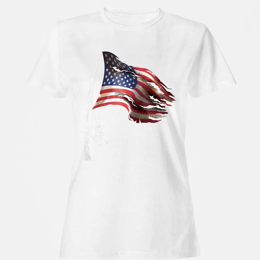Fishing American Flag Fisherman Patriotic day 4th of July Women's T-shirt