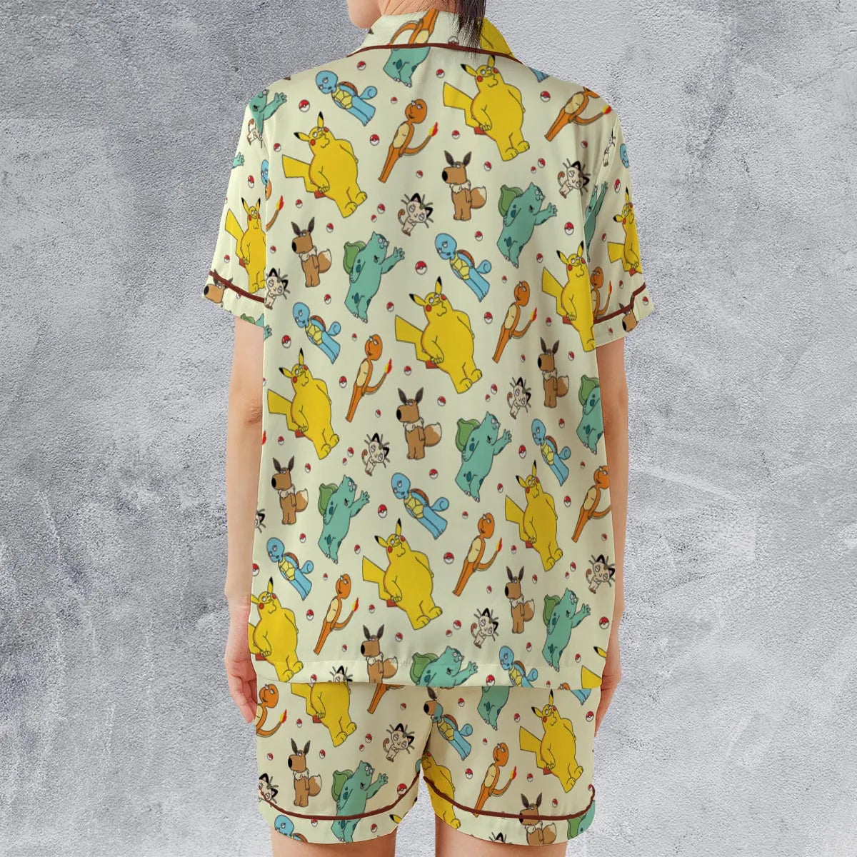 Satin Short-Sleeve Pajamas Set - QBTV5WAM