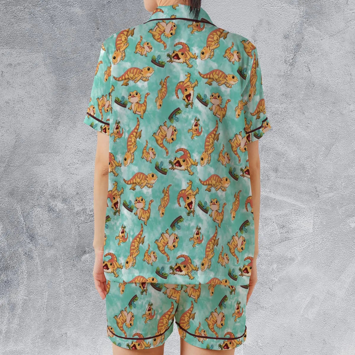 Satin Short-Sleeve Pajamas Set - F7TSK957