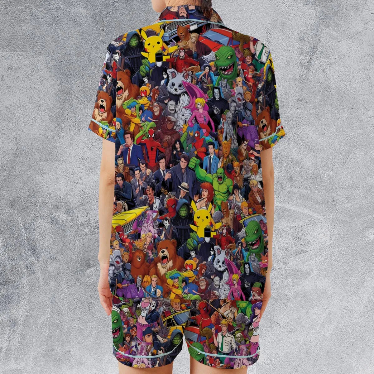 Satin Short-Sleeve Pajamas Set - HKPFUHL8