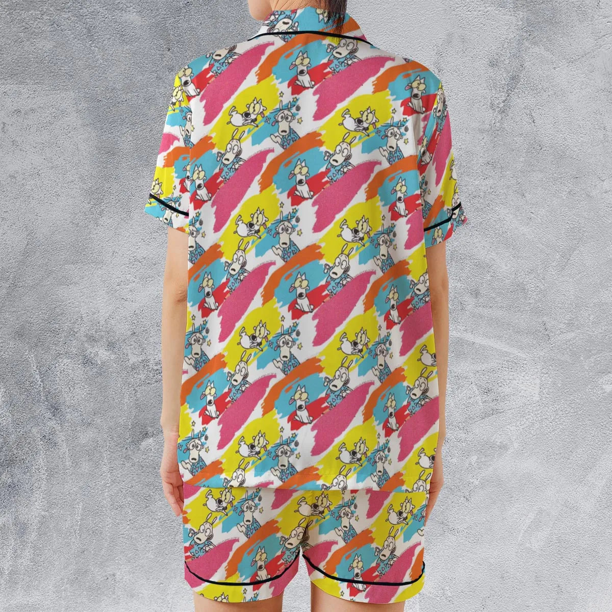 Satin Short-Sleeve Pajamas Set - 4BTQQQPR