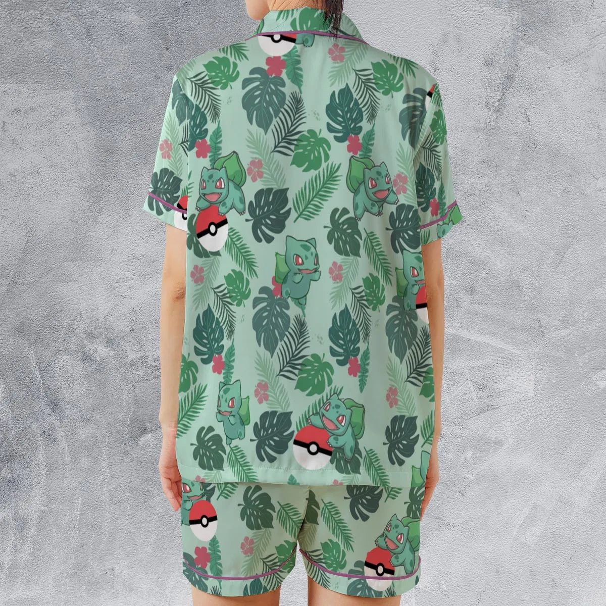 Satin Short-Sleeve Pajamas Set - GHCDNZAH