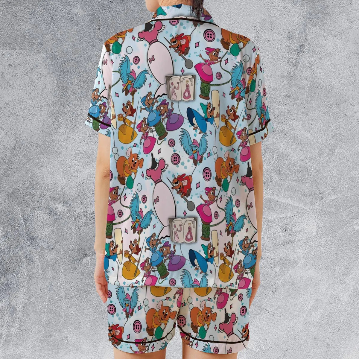 Satin Short-Sleeve Pajamas Set - FDFJBZAK