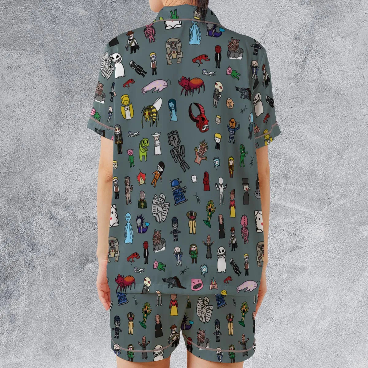 Satin Short-Sleeve Pajamas Set - LYSURZFJ