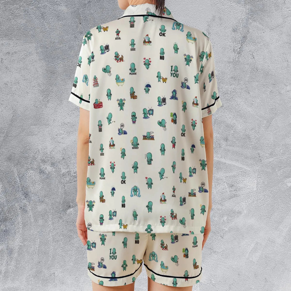 Satin Short-Sleeve Pajamas Set - 3P7G64P1