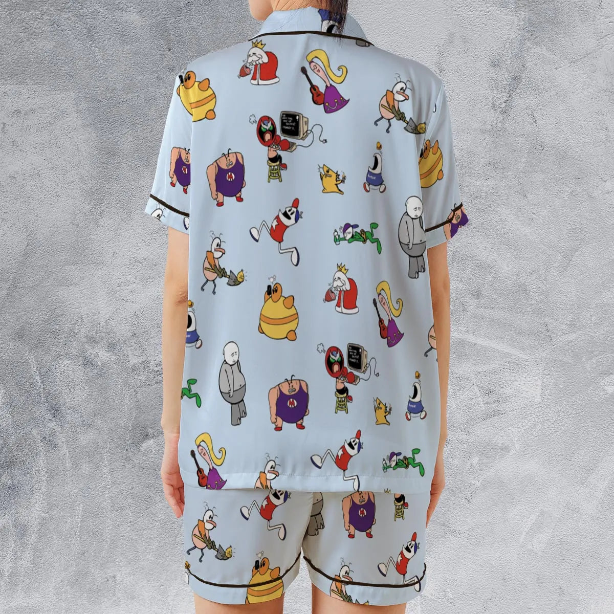 Satin Short-Sleeve Pajamas Set - 3PTZFPJH
