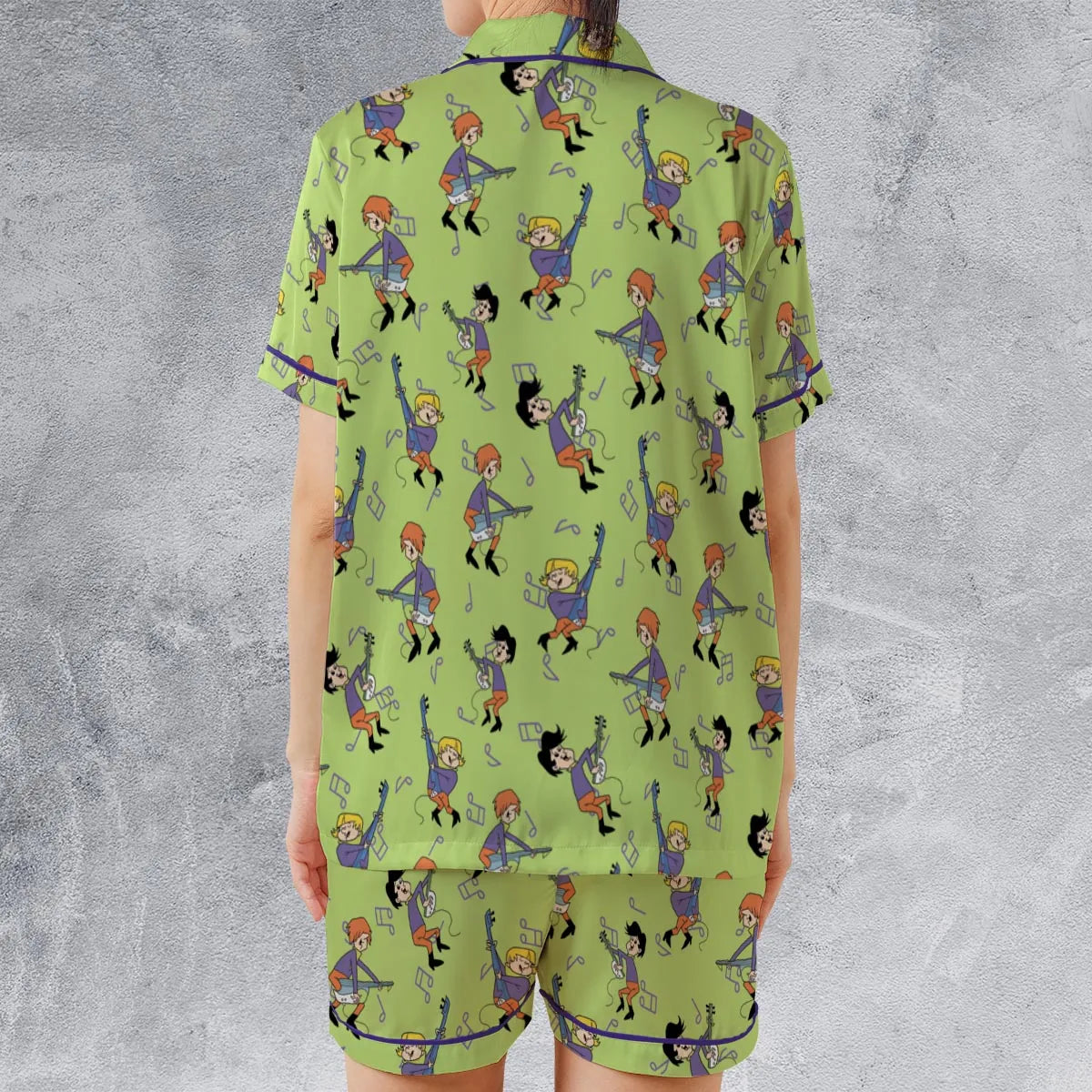 Satin Short-Sleeve Pajamas Set - HDCWYJEM