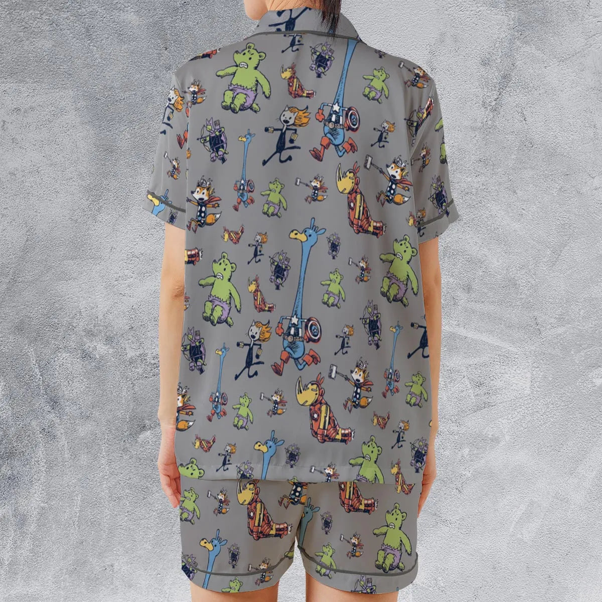 Satin Short-Sleeve Pajamas Set - KWDHUW63