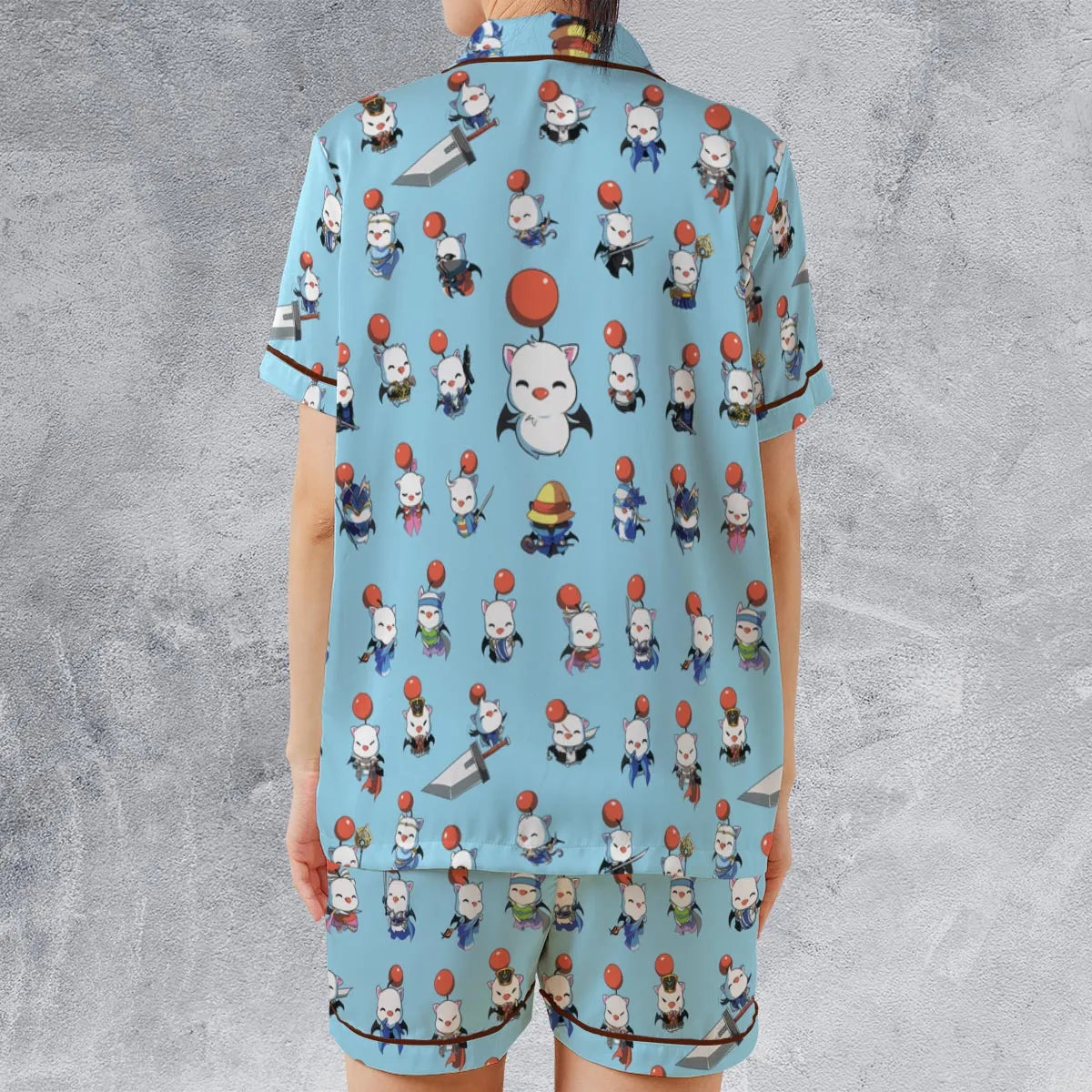 Satin Short-Sleeve Pajamas Set - HDE1SWGC