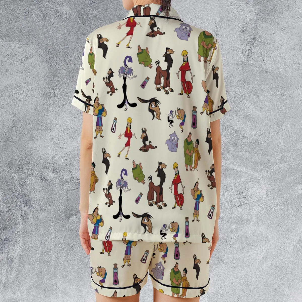 Satin Short-Sleeve Pajamas Set - DSGGPJFU