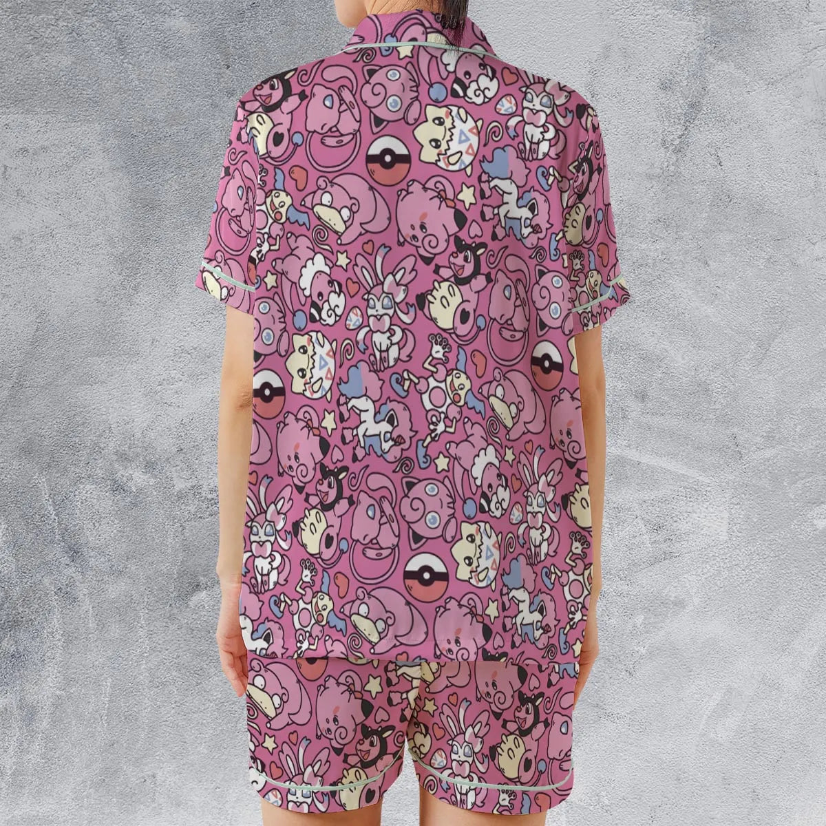 Satin Short-Sleeve Pajamas Set - JJKXNEKM