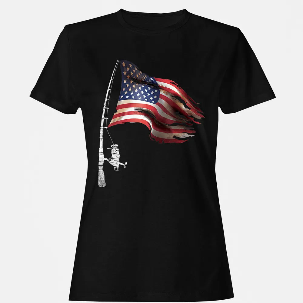 Fishing American Flag Fisherman Patriotic day 4th of July Women's T-shirt