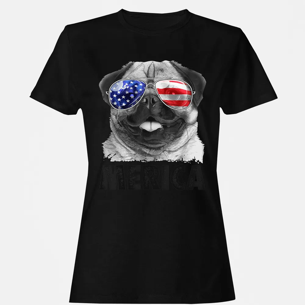 Pug 4th of July s Merica Men Women USA American Flag Women's T-shirt