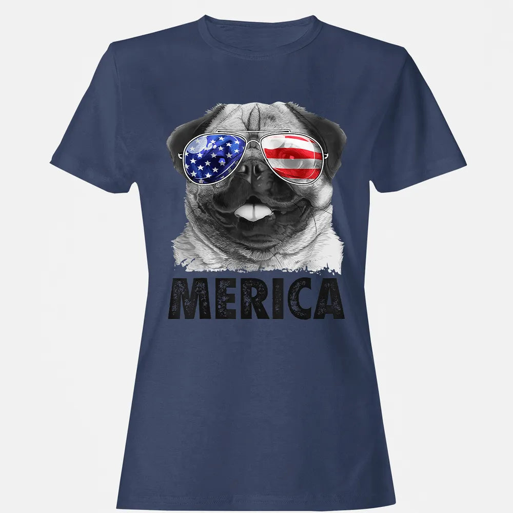 Pug 4th of July s Merica Men Women USA American Flag Women's T-shirt