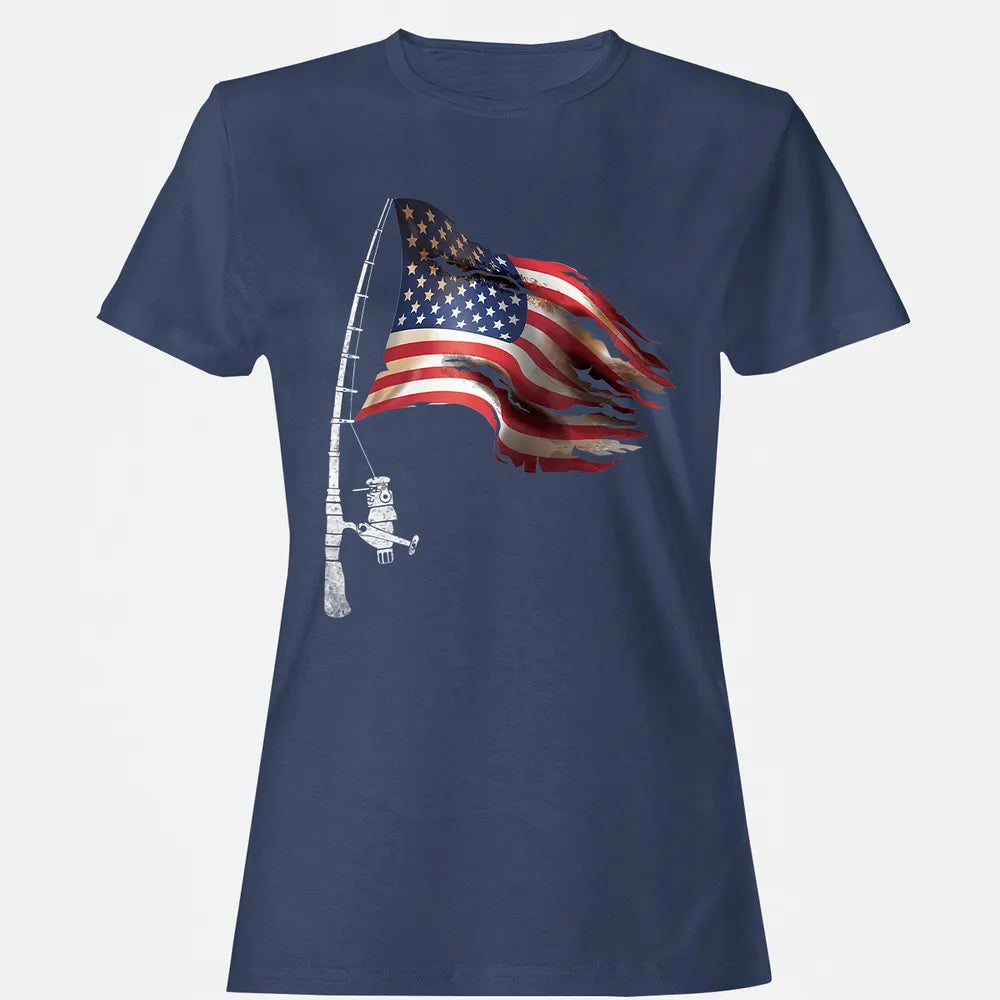 Fishing American Flag Fisherman Patriotic day 4th of July Women's T-shirt