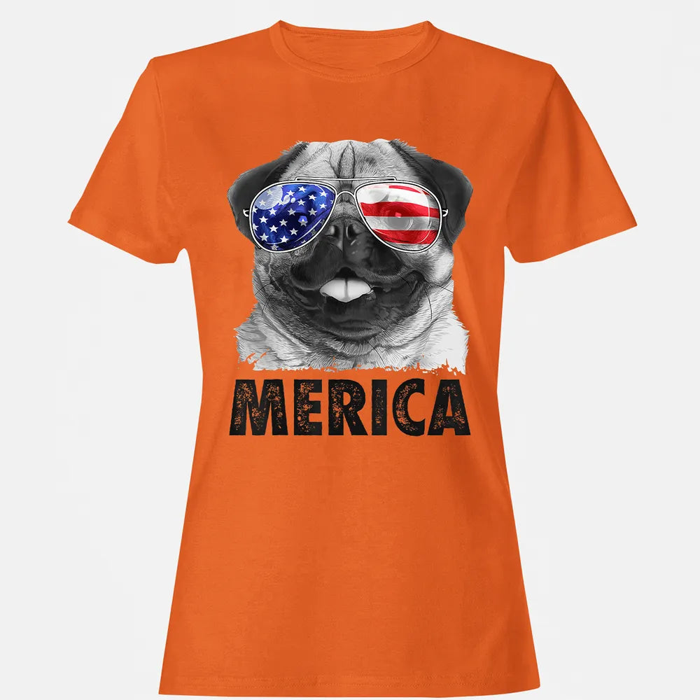 Pug 4th of July s Merica Men Women USA American Flag Women's T-shirt