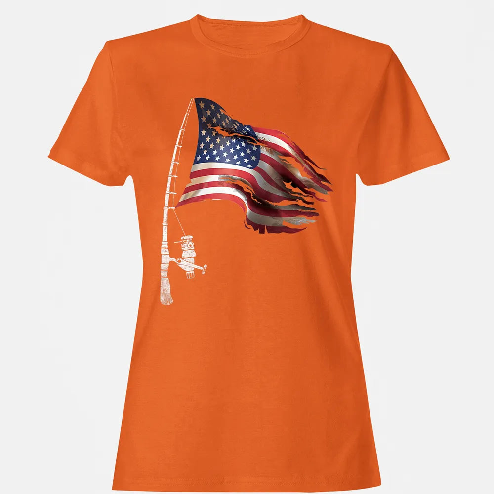 Fishing American Flag Fisherman Patriotic day 4th of July Women's T-shirt