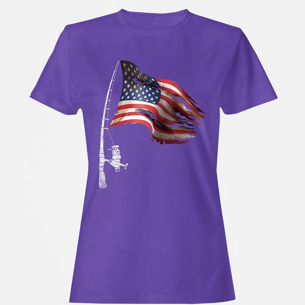 Fishing American Flag Fisherman Patriotic day 4th of July Women's T-shirt