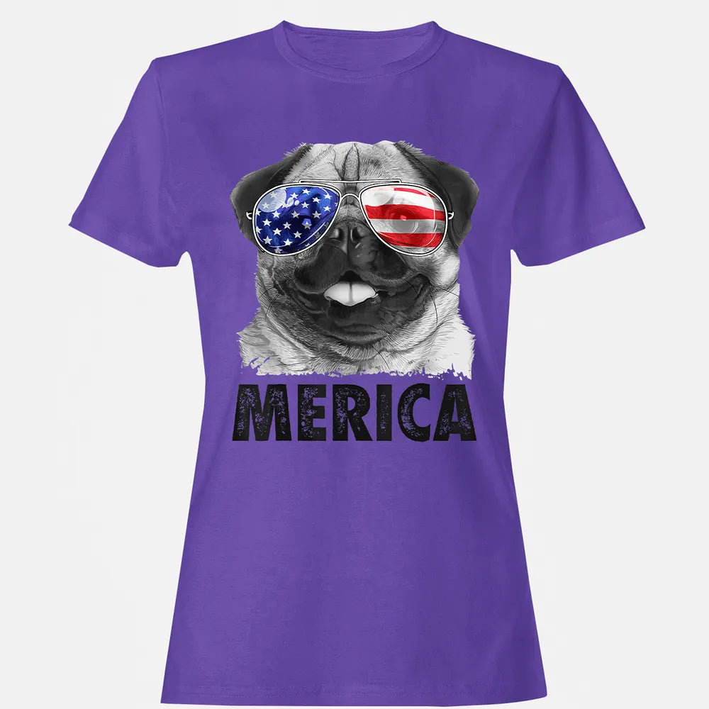 Pug 4th of July s Merica Men Women USA American Flag Women's T-shirt