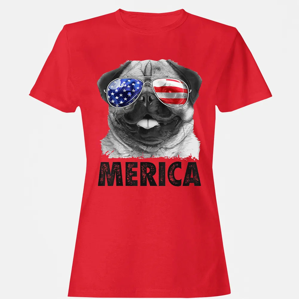 Pug 4th of July s Merica Men Women USA American Flag Women's T-shirt