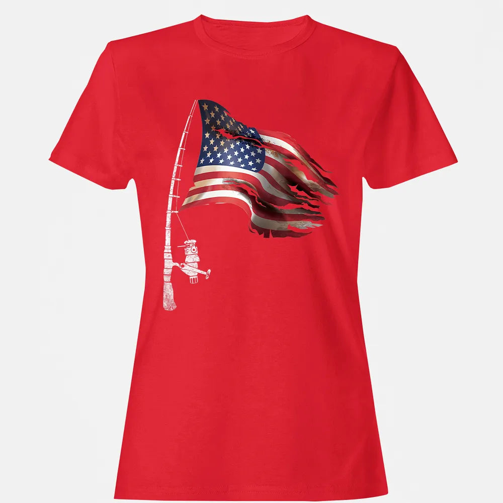 Fishing American Flag Fisherman Patriotic day 4th of July Women's T-shirt