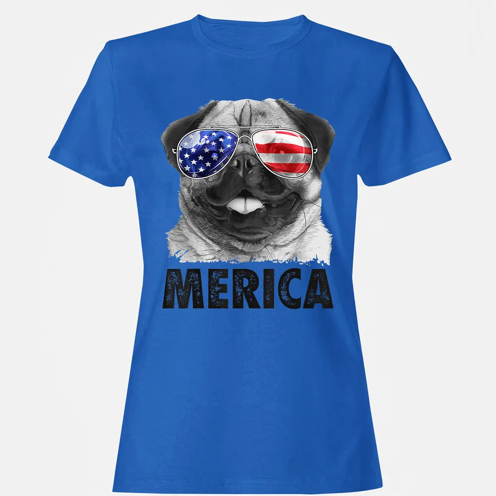 Pug 4th of July s Merica Men Women USA American Flag Women's T-shirt
