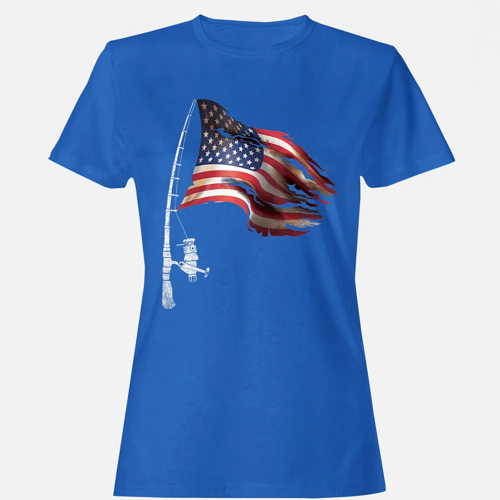 Fishing American Flag Fisherman Patriotic day 4th of July Women's T-shirt
