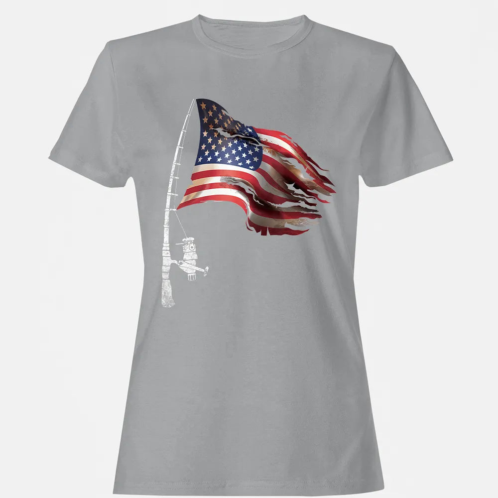 Fishing American Flag Fisherman Patriotic day 4th of July Women's T-shirt