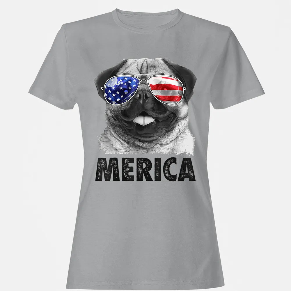 Pug 4th of July s Merica Men Women USA American Flag Women's T-shirt