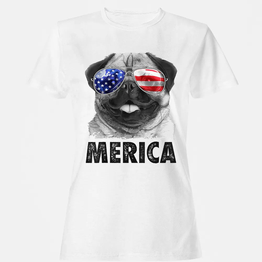 Pug 4th of July s Merica Men Women USA American Flag Women's T-shirt