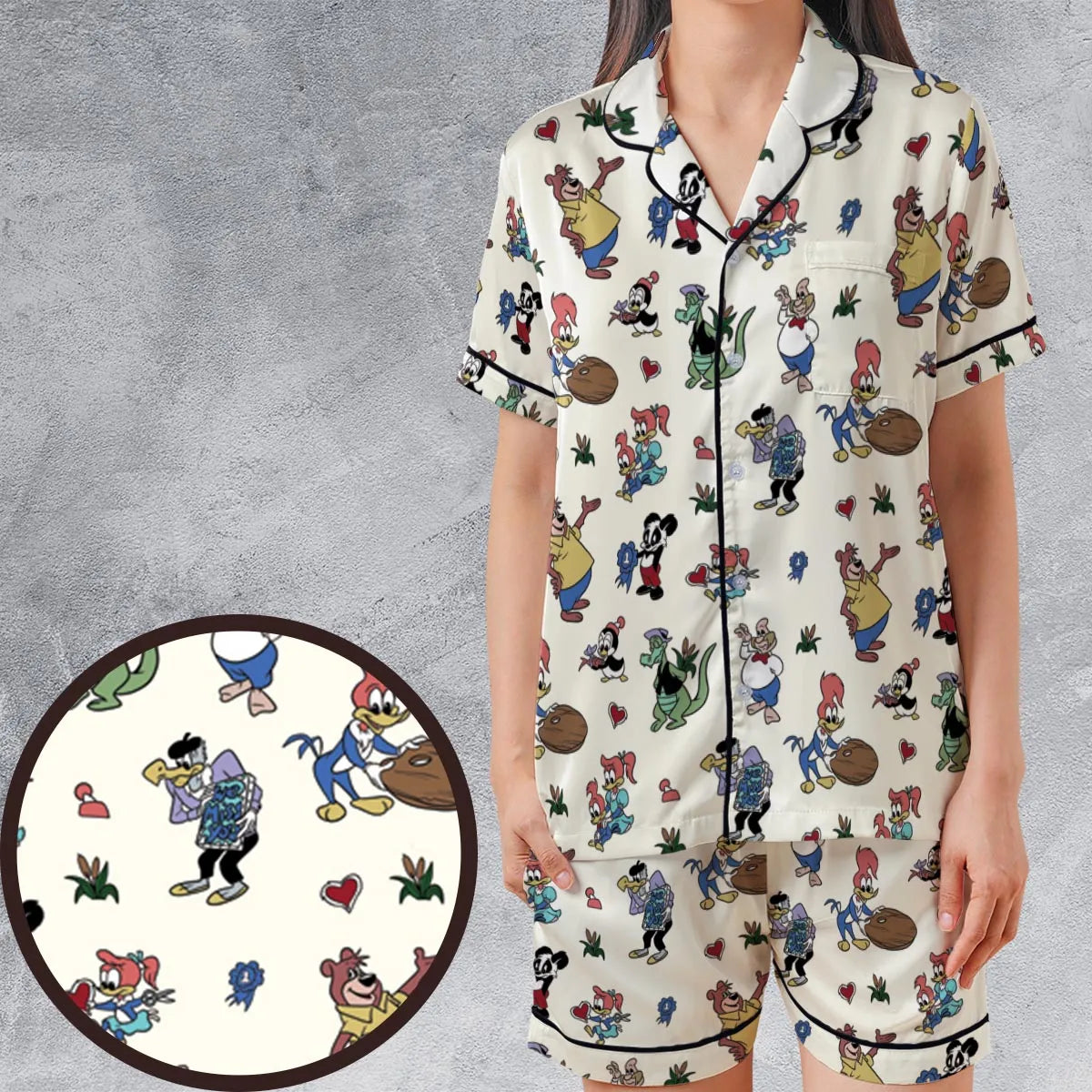 Satin Short-Sleeve Pajamas Set - G4Y51S1E