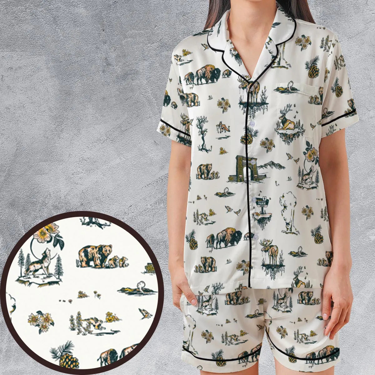 Satin Short-Sleeve Pajamas Set - LNJH345H