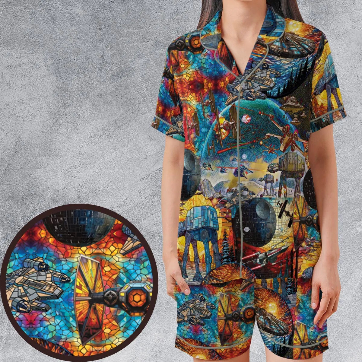 Satin Short-Sleeve Pajamas Set - SZ1NMB3V