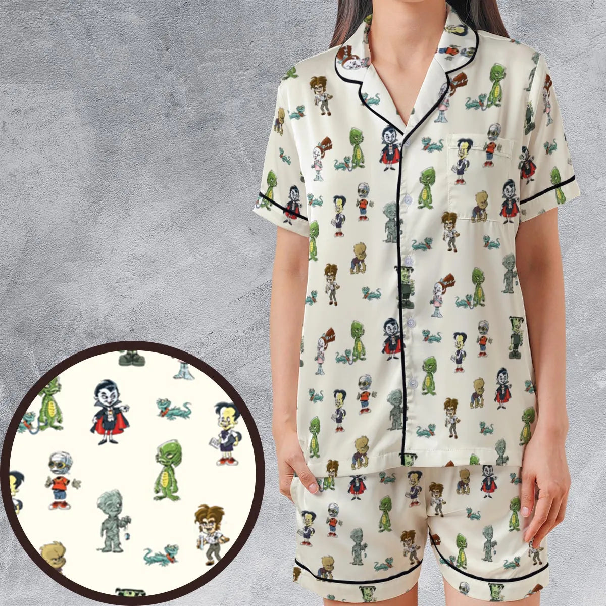 Satin Short-Sleeve Pajamas Set - 4BU8T1TT