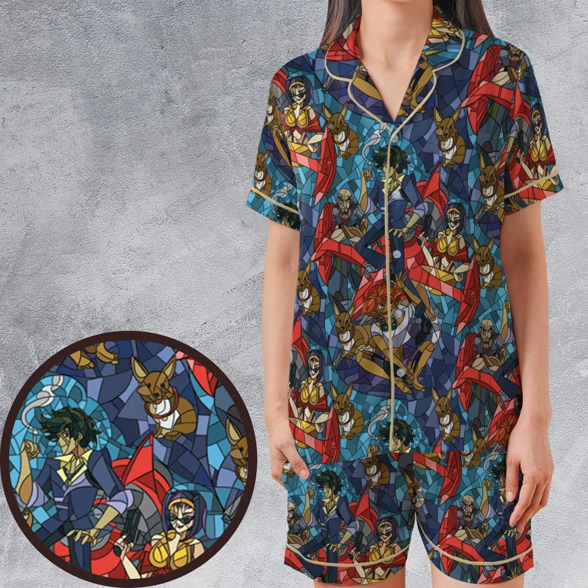 Satin Short-Sleeve Pajamas Set - J8JY21NE