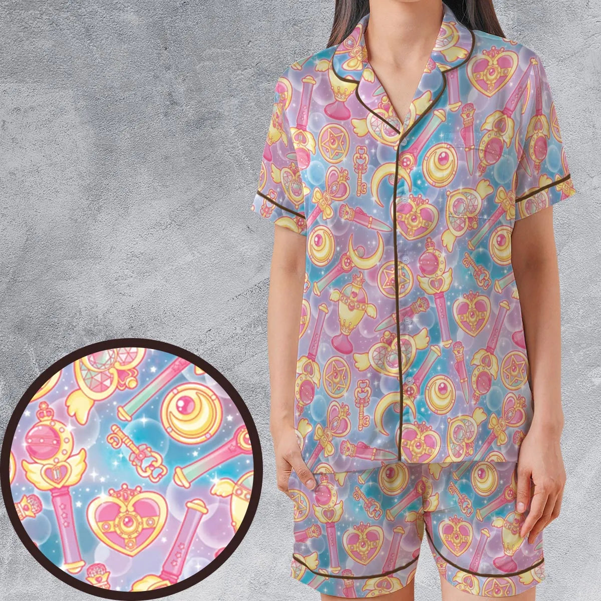 Satin Short-Sleeve Pajamas Set - J2AUA97U