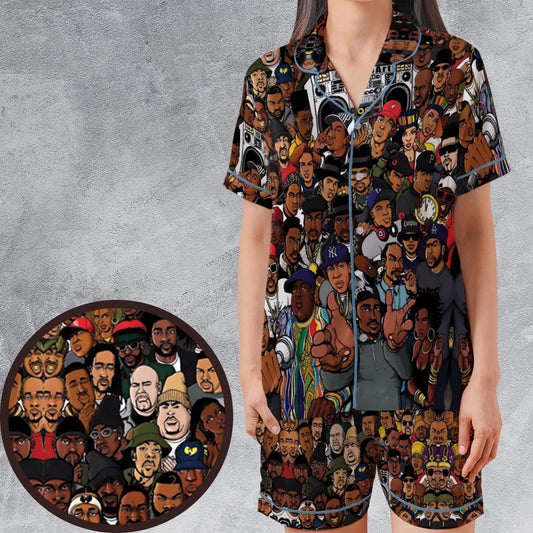 Satin Short-Sleeve Pajamas Set - DZFUMJ85