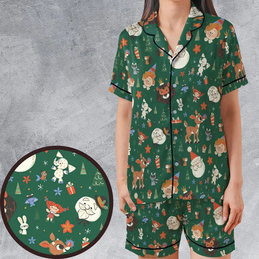 Satin Short-Sleeve Pajamas Set - J53ASRYD