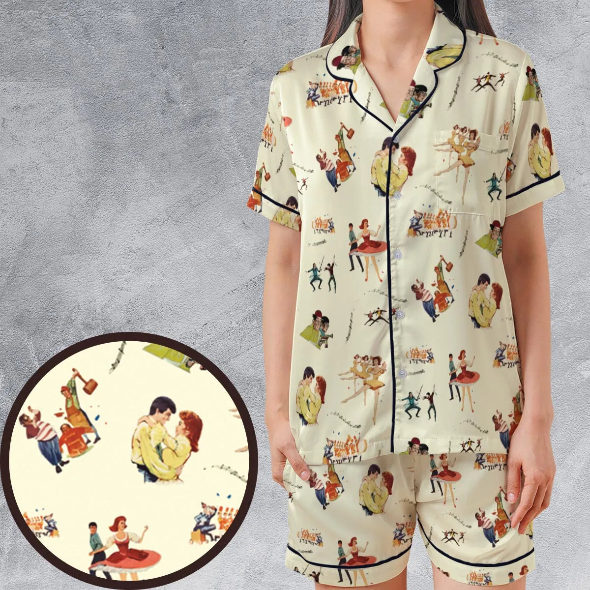 Satin Short-Sleeve Pajamas Set - S5E4S4ZM