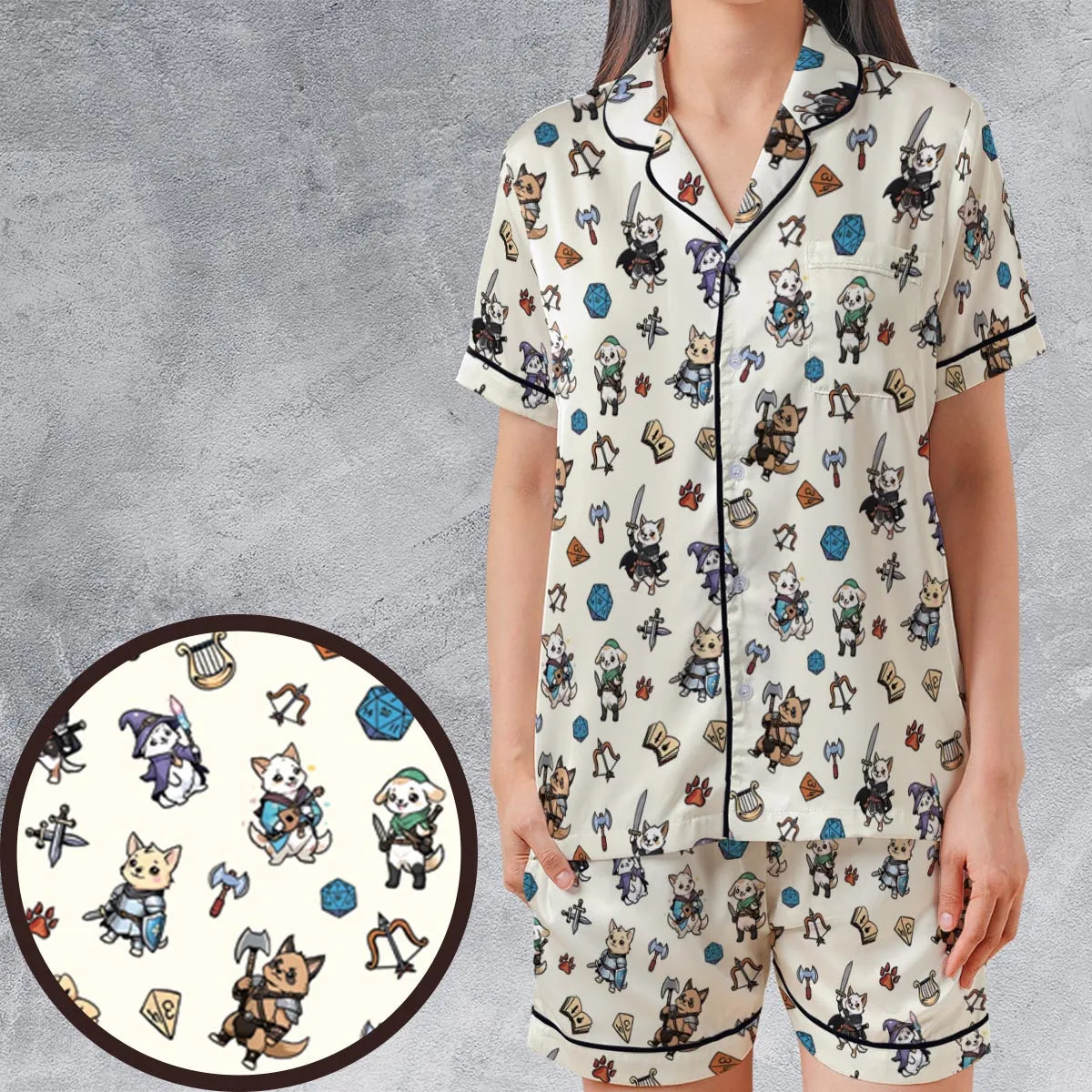 Satin Short-Sleeve Pajamas Set - 7A27NA9J