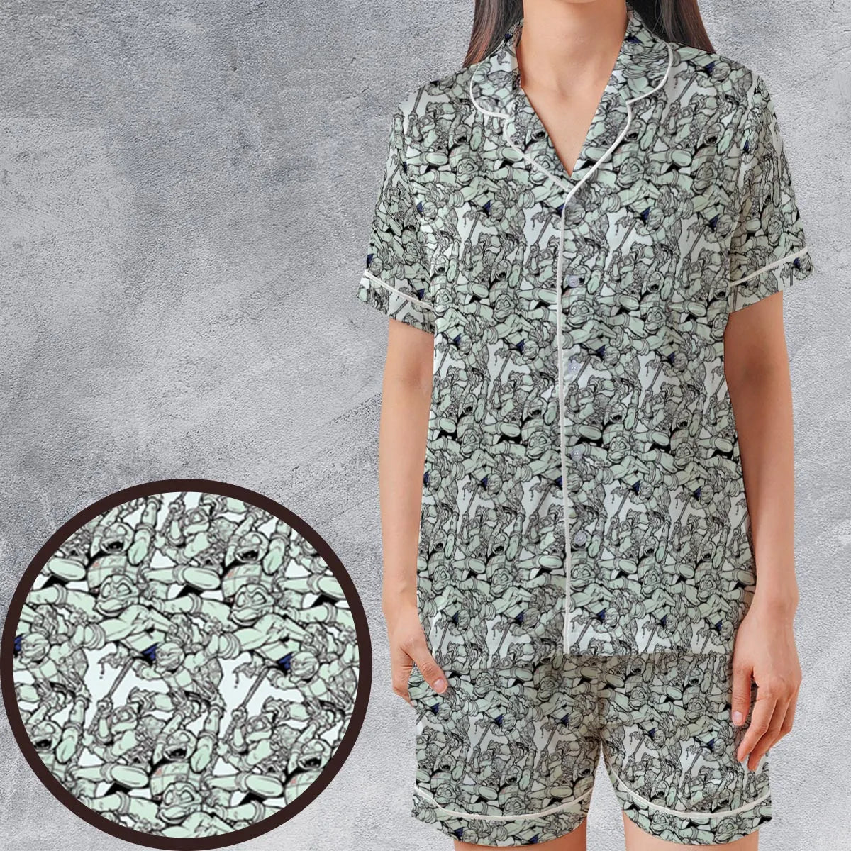 Satin Short-Sleeve Pajamas Set - LJE2NFQU