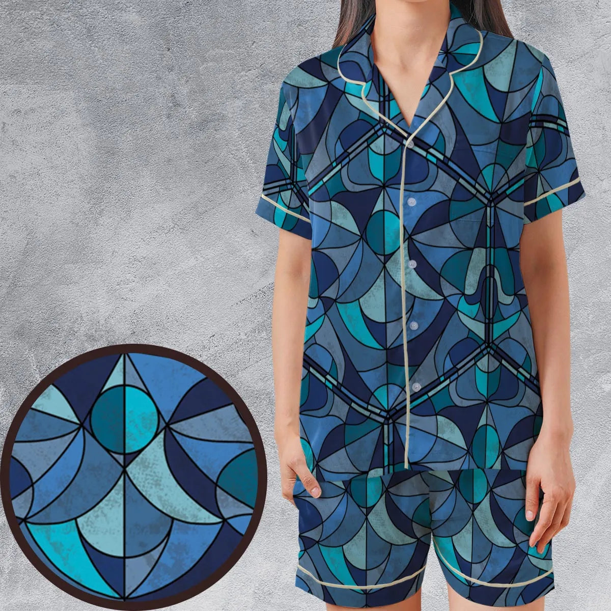 Satin Short-Sleeve Pajamas Set - B58BCSNK