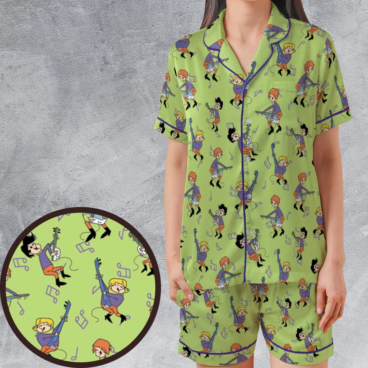 Satin Short-Sleeve Pajamas Set - HDCWYJEM