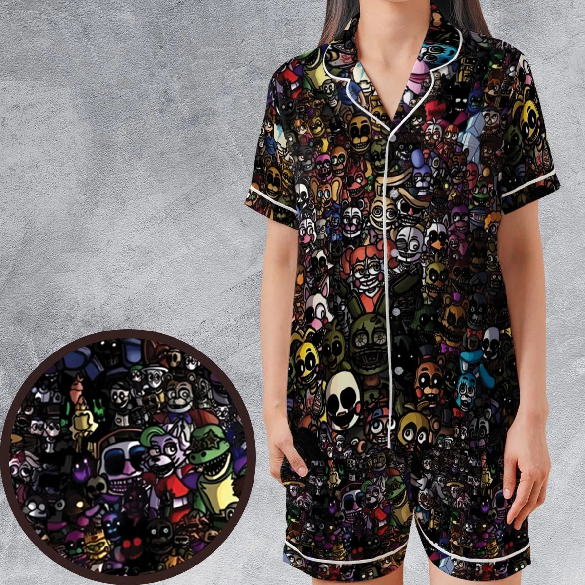 Satin Short-Sleeve Pajamas Set - KMALJGTF
