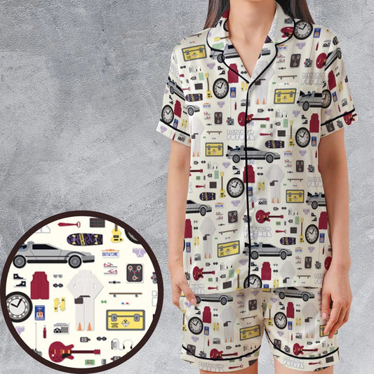 Satin Short-Sleeve Pajamas Set - QWEZC37H