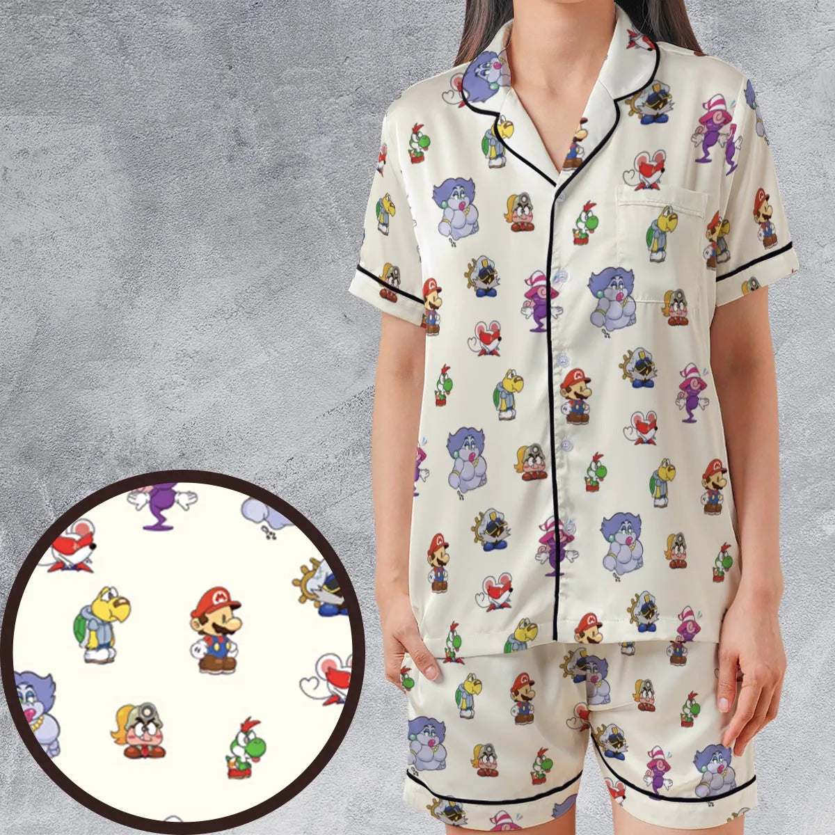 Satin Short-Sleeve Pajamas Set - GMRSYAUB