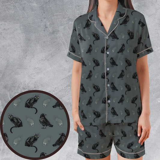 Satin Short-Sleeve Pajamas Set - Y3QD9F93