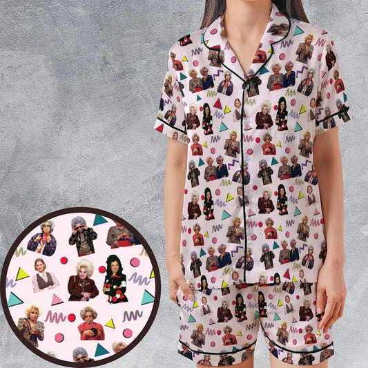 Satin Short-Sleeve Pajamas Set - F8644W3B
