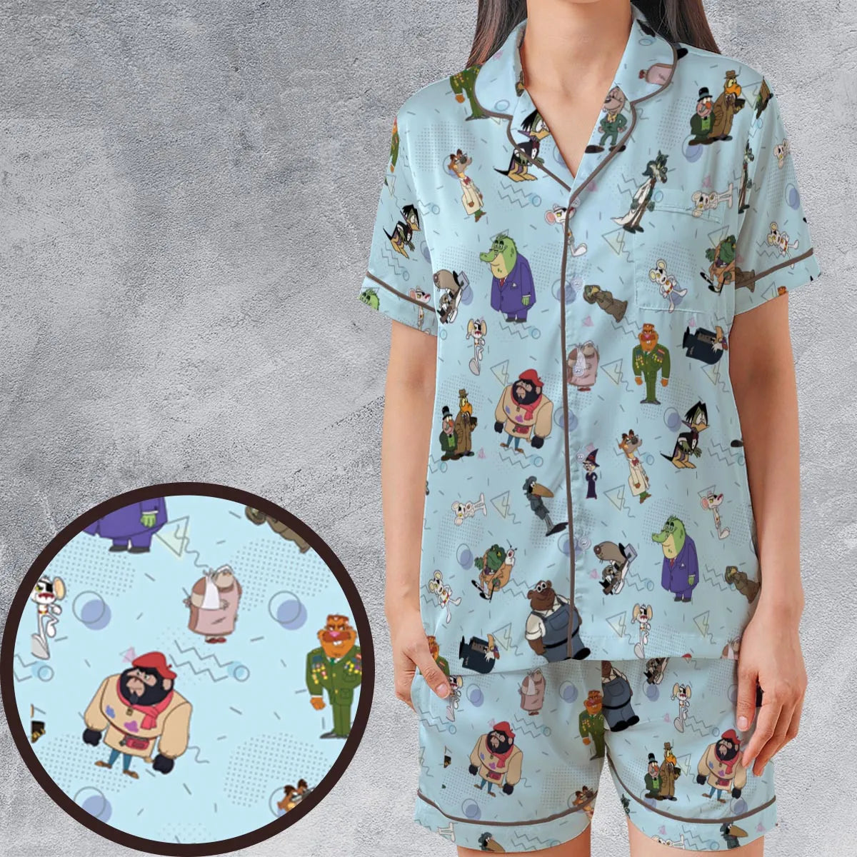 Satin Short-Sleeve Pajamas Set - 3CW1B4W3