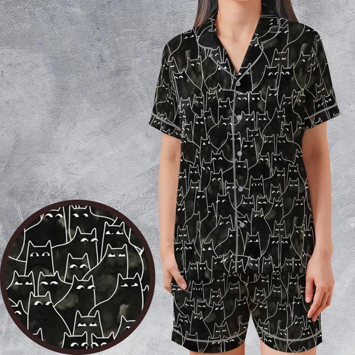 Satin Short-Sleeve Pajamas Set - B59H9RGZ